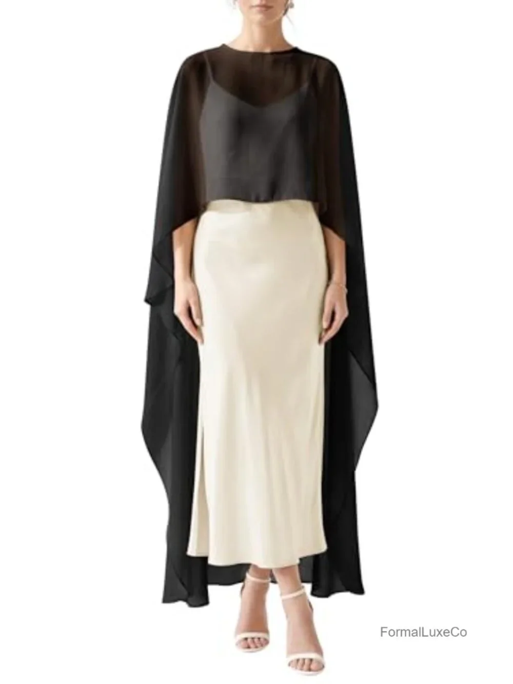 Women's Long Cape Shawl Sheer Chiffon Bridal Cover Up Poncho Wrap
